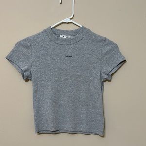 Madhappy classic ribbed baby tee. Color is in Heather.